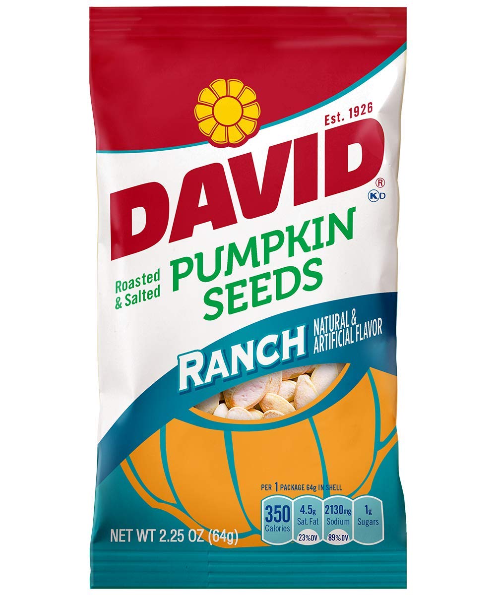 DAVID Roasted and Salted Pumpkin Seeds, 5 oz, 12 Pack