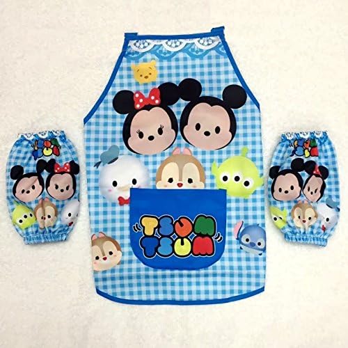 CJB Cute Tsum Tsum Mickey Minnie Kids Waterproof Apron Sleeves Set Light Blue 2-6T (US Seller)