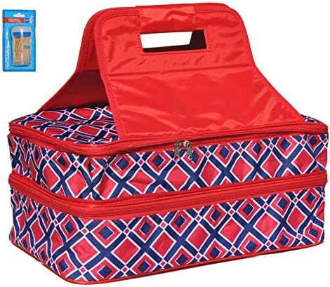 RED Double Thermal Expandable Insulated Large Hot Cold Lasagna Pan Casserole Dish Food Carrier Best Top Valentine Day Birthday Gift Idea for Her Mom Wife Mother in Law Best Friend (ColorA)