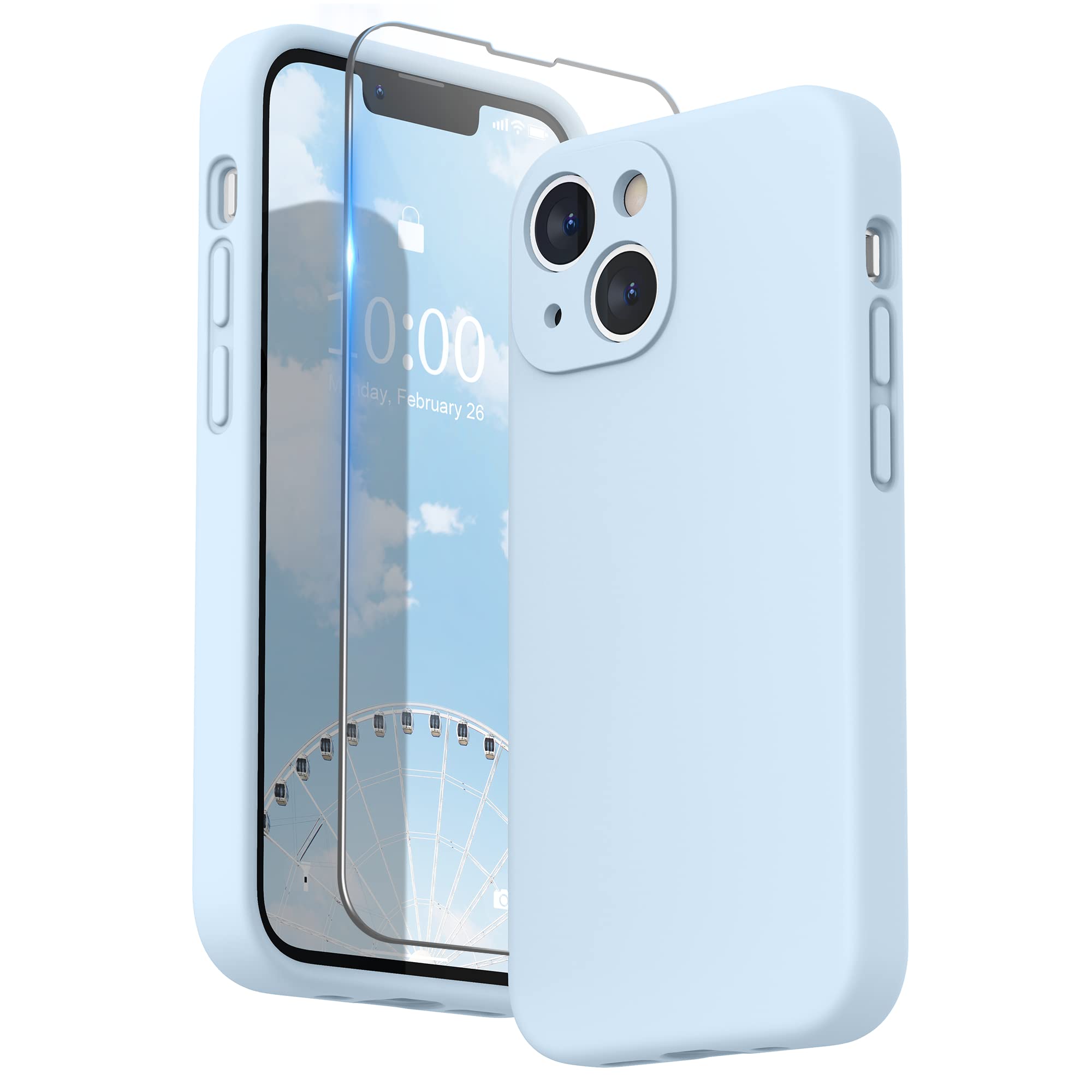 SURPHY Liquid Silicone Case for iPhone 13 mini Case, Individual Protection for Each Lens Shockproof Rubber Full Body Thickened Design for iPhone 13 mini 5.4 inch 2021, Cloud Blue — image 1