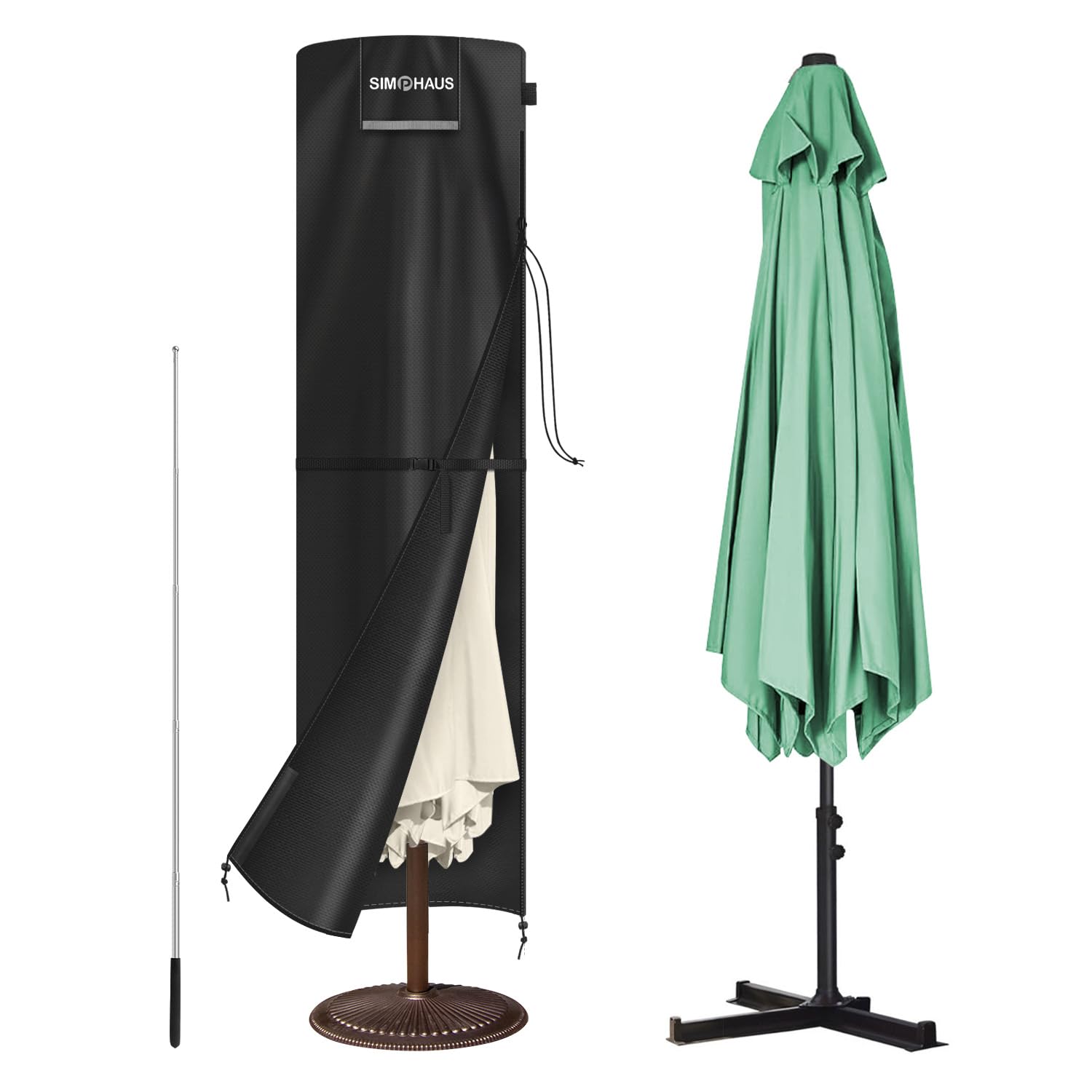 SIMPHAUS Garden Parasol Covers Waterproof with Zip Large Double Umbrella Cover for Ø 3m Garden Umbrella Covers for Outdoor Umbrellas,Windproof,Anti-UV 420D Oxford Fabric 250x65/65cm