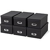 Soul &amp; Lane - Black Photo Storage Boxes with Lids, Set of 6 in 2 Sizes | Cardboard Picture Organizers with Label Holders for Crafts and Collectibles, Stackable Keepsake Containers for Shelf Decor
