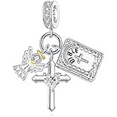 925 Sterling Silver Bible Cross Charm for Women, Angel Dangle Charms for Bracelets and Necklaces Beads Jewelry Gifts for Mother's Day Christmas Birthday