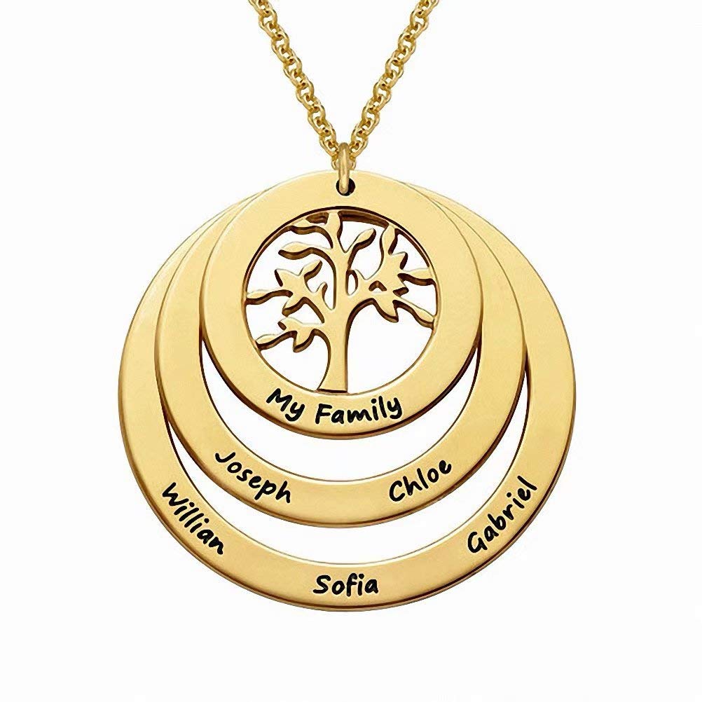 Family Tree Name Necklace Personalized 1 to 9 Names Tree of Life Mothers Necklace for Grandma Name N