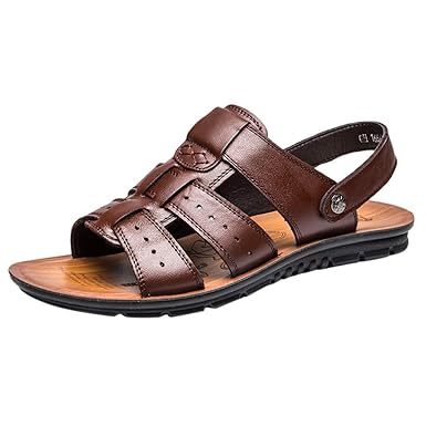 Herren Leder Flip Flops Hausschuhe Strand Naturleder Knöchelriemchen Sandalen Outdoor Skid Mode Freizeitschuhe