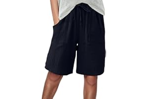 Bermuda Shorts Women Summer Linen Knee Length High Waisted Baggy Short with Pockets Casual Vacation Beach Outfits