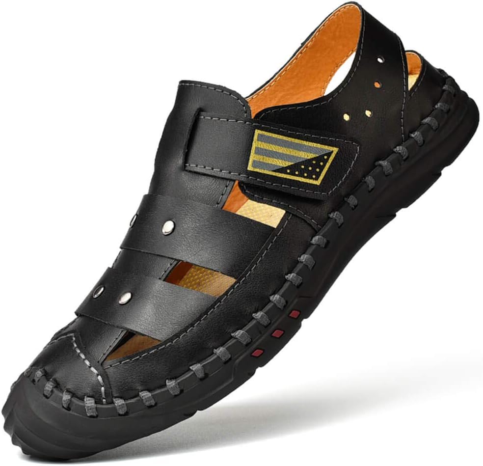 Mens Hand Stitching Soft Outdoor Closed Toe Microfiber Leather Sandals
