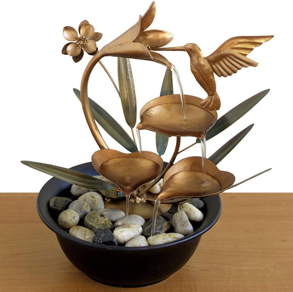 Indoor Fountains & Accessories - Bits and Pieces - Indoor Hummingbird Lily Fountain - Zen Tabletop Water Fountain