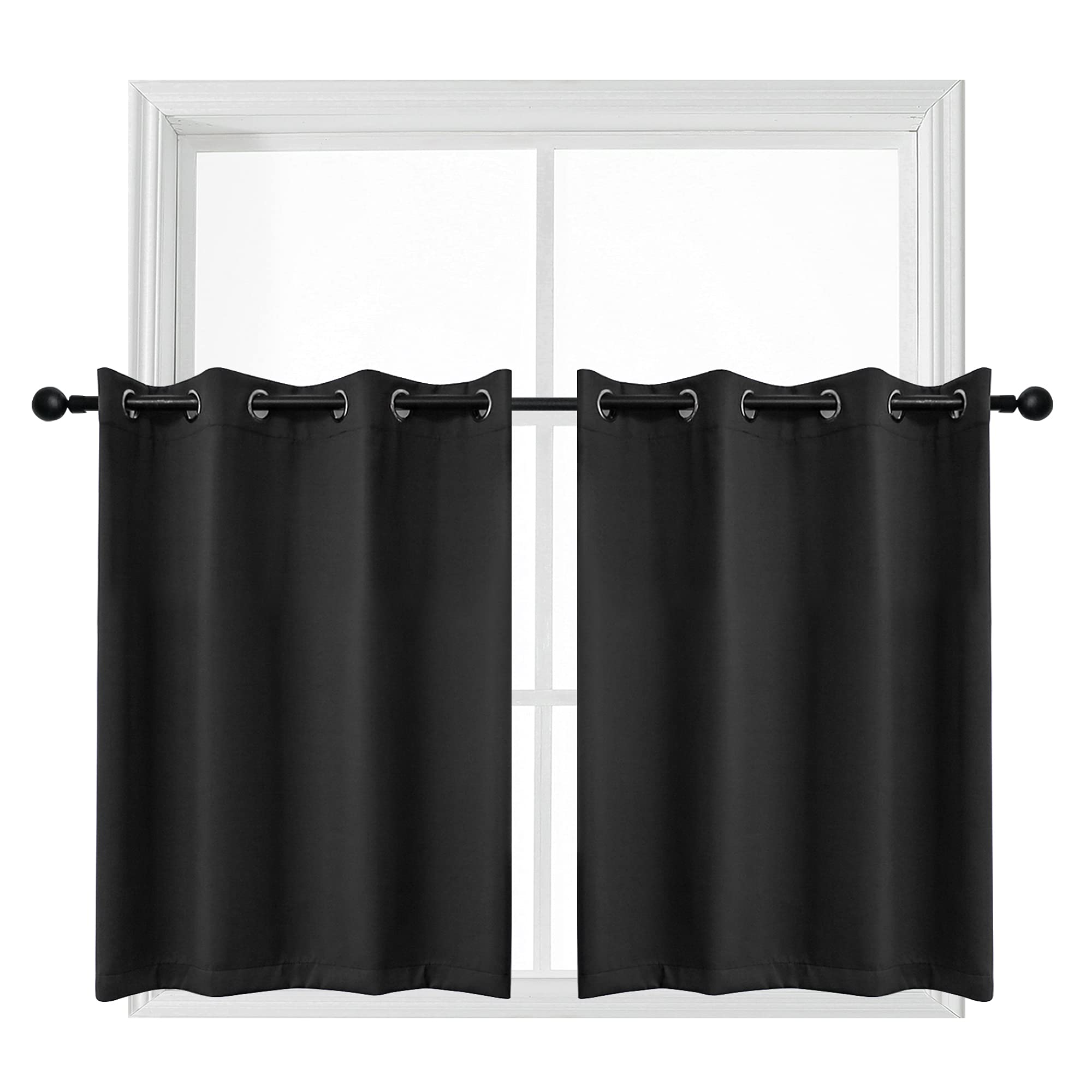 YGO 36 Inches Blackout Curtains Kitchen Window Valances Half Long Short Drapes Room Darkening Thermal Insulated Tiers Blinds for Bedroom and Bathroom 52 W by 36 L Black Double Panells