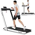 Goplus 2 in 1 Folding Treadmill with Dual Display, 2.25HP Superfit Under Desk Electric Pad Treadmill, Installation-Free, Blue