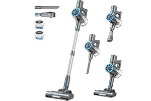 VAZONE Cordless Stick Vacuum Cleaner with Self-Standing, 8-in-1 Vacuum Cleaners for Home, Lightweight Powerful Vacuum with LED Screen, Rechargeable Vacuum for Carpet, Pet Hair, Hardwood Floors (Blue&Grey)