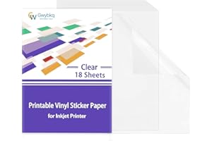 GWYBKQ Printable Vinyl Sticker Paper Clear 18 Sheets for Inkjet Printer Non-Waterproof Premium Decals Transparent Lables Dries Quickly Tear Resistant Vivid Colors Self-Adhesive Papers Standard Size 8.5x11 In