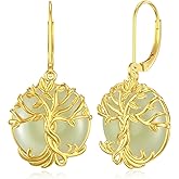 HPQQ Jade Earrings for Women 14k Gold Plated Sterling Silver Natural Jade Good Fortune Jewelry Birthday Valentines Day Mothers Day Gifts for Women Mom Wife