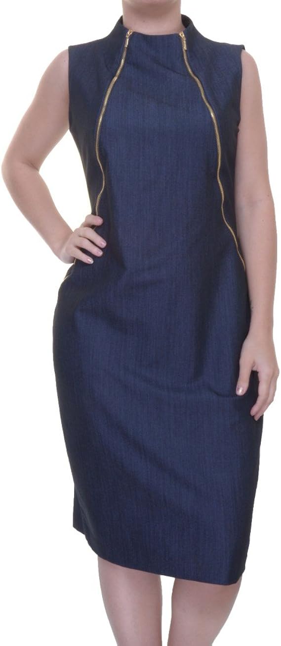 Calvin Klein Women's Sleeveless Denim Sheath Dress with Zipper Detail