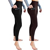 Leafigure 2 Pack Leggings with Pockets for Women, High Waisted Soft Leggings for Yoga Gym
