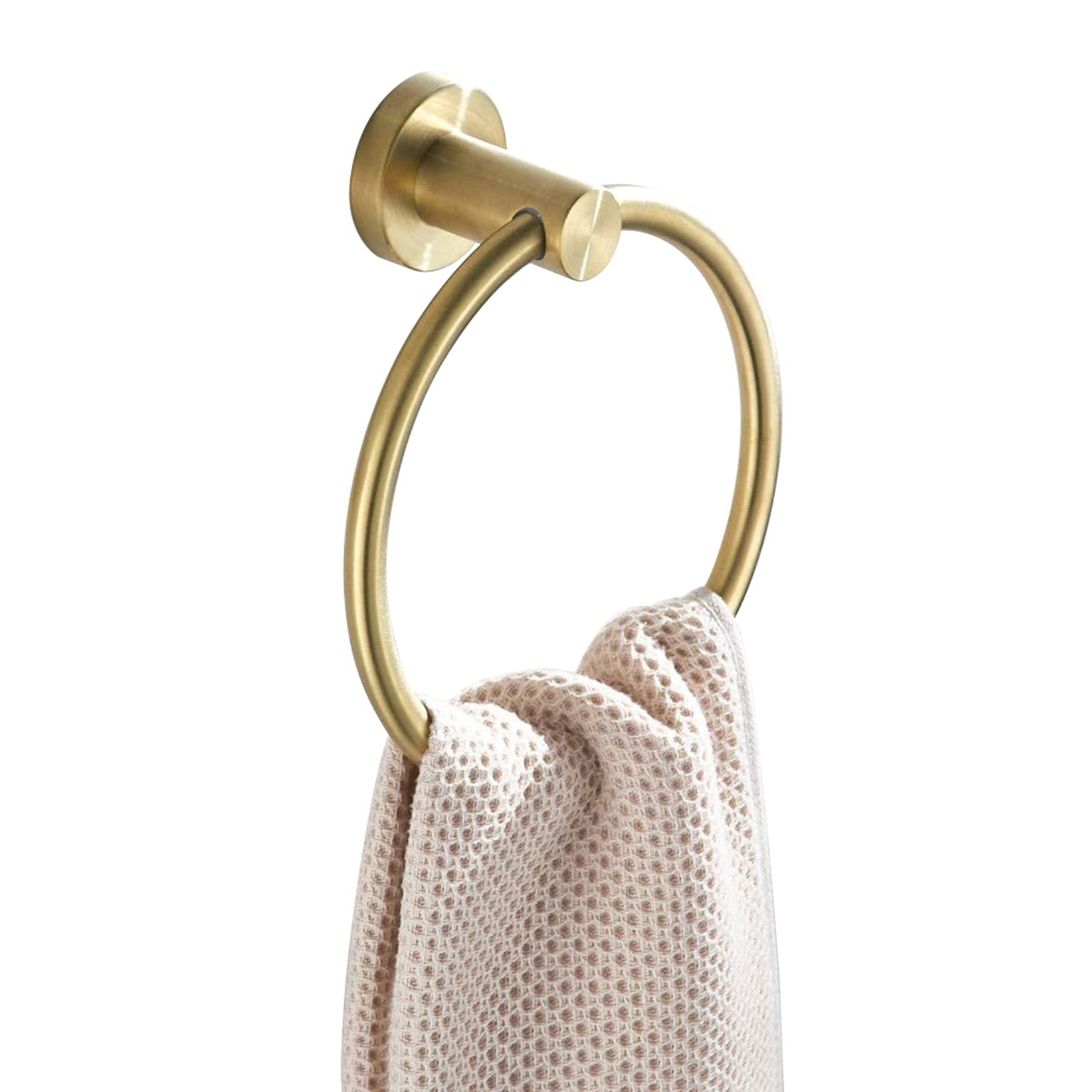 WOMAO Gold Towel Ring, Brushed Brass Towel Holder for Bathroom Kitchen Toilet SUS 304 Stainless Steel Round Towel Rail Wall Mounted