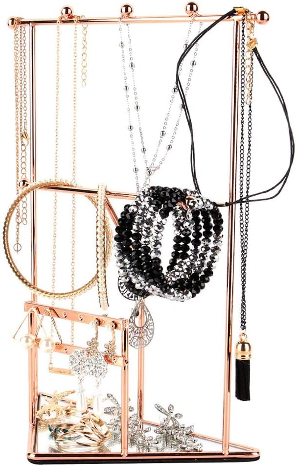 Moosy Life RS11 Earring Display Holder Stand, Necklace Organizer, Rose Gold, Road Scene Series, 5.07x 7.22x 9.95 inch