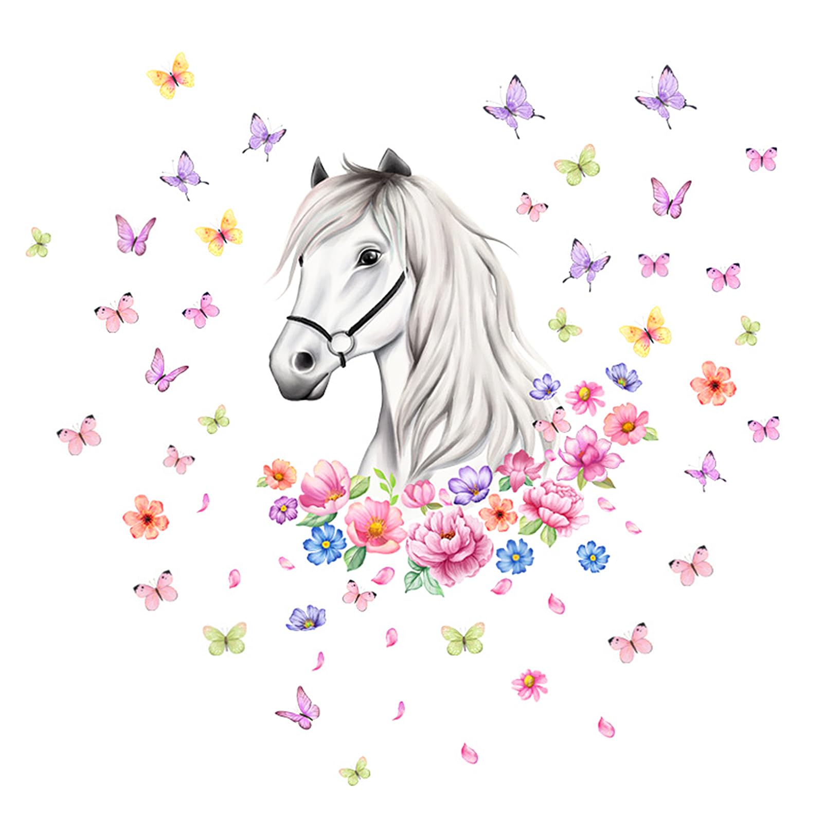 INNAL Horse Wall Stickers Horse Flower Wall Decals Butterfly Wall Sticker Wall Stickers for Bedrooms for Girls for Nursery Bedroom Sofa Background Wall Decor Horse Stickers