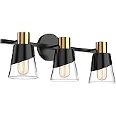 URSOLA Bathroom Vanity Light, 3 Lights Bathroom Light Fixtures Over Mirror, 20.47 inch Bathroom Light Fixtures, Black and Gol