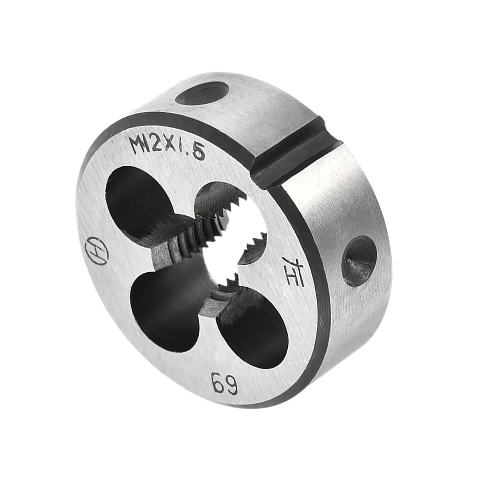 CoCud Round Thread Repair Die, M12x1.5 Die 40mm OD, Alloy Tool Steel Left Hand Cylindrical Pipe Threading Tool with 4 Chip Holes - (Applications: for Threading Repairing) — image 1