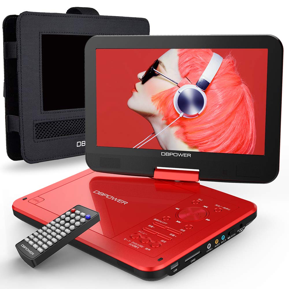 DBPOWER ポータブルDVDプレーヤー 12.5型 車載用ホルダー付き 10.5インチ液晶 車載DVDプレーヤー 最大5時間再生 レジューム機能 リージョンフリー SD/USB多端子対応 海外の電圧OK (red)商品画像