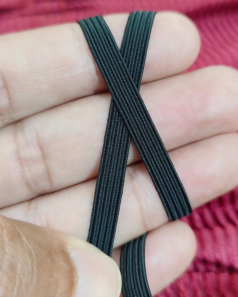 Noshad® Black, 6mm - 1/4" Flat Elastic Band Cord for Sewing, Dressmaking, Haberdashery and Clothing DIY Arts and Crafts Accessory, Material, Supplies (20Meter - 22Yard)