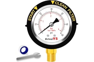 AetralYB 0-60PSI Pool Filter Pressure Gauge, 2 inches Dial, 1/4" NPT Bottom Mount, 304Stainless Steel Case, IP67 Waterproof, Clean Filter Indicator, for Swimming Water Pump Spa Aquarium Pressure Test