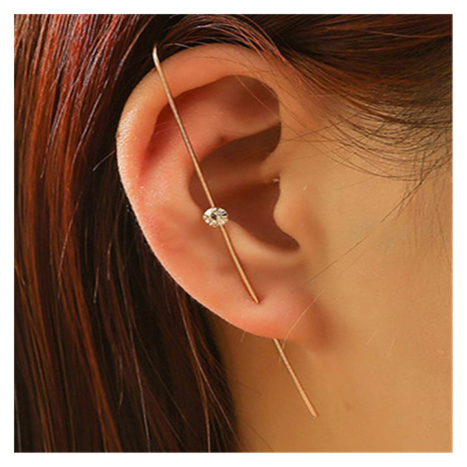 Andelaisi Rhinestone Long Piercing Ear Wrap Earrings - Gold Crystal Crawler Hook Ear Pin Earrings for Women and Girls