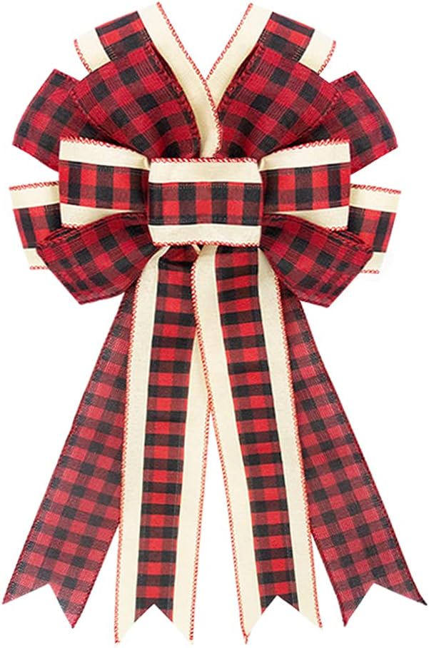 Bows & Ribbons - Hying Large Christmas Bow for Wreath, Red Black Buffalo Plaid Wreath Bow for Christmas Décor - Christmas Burlap Bow for Front Door Indoor Outdoor Wall Decoration Supplies Ornament