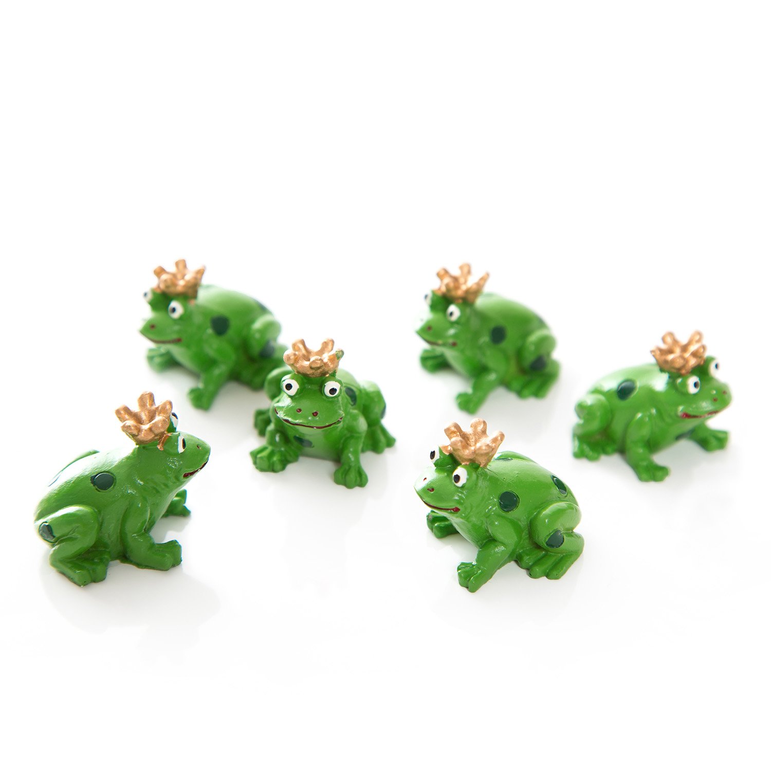 6 Small Green Mini Frogs Frog Prince Figurine (3 cm) with Golden Crown Table Decoration or as a gift – Good Luck Charm Talisman, Give Away, Singles, Childrens Party Guest Gift Wedding Birthday Day