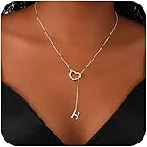 Lariat Initial necklaces for Women, Dainty Letter Drop Necklace with Heart 14K Gold Plated Y-Shaped Personalized Name Necklaces for Women Trendy Gold Jewelry Gift