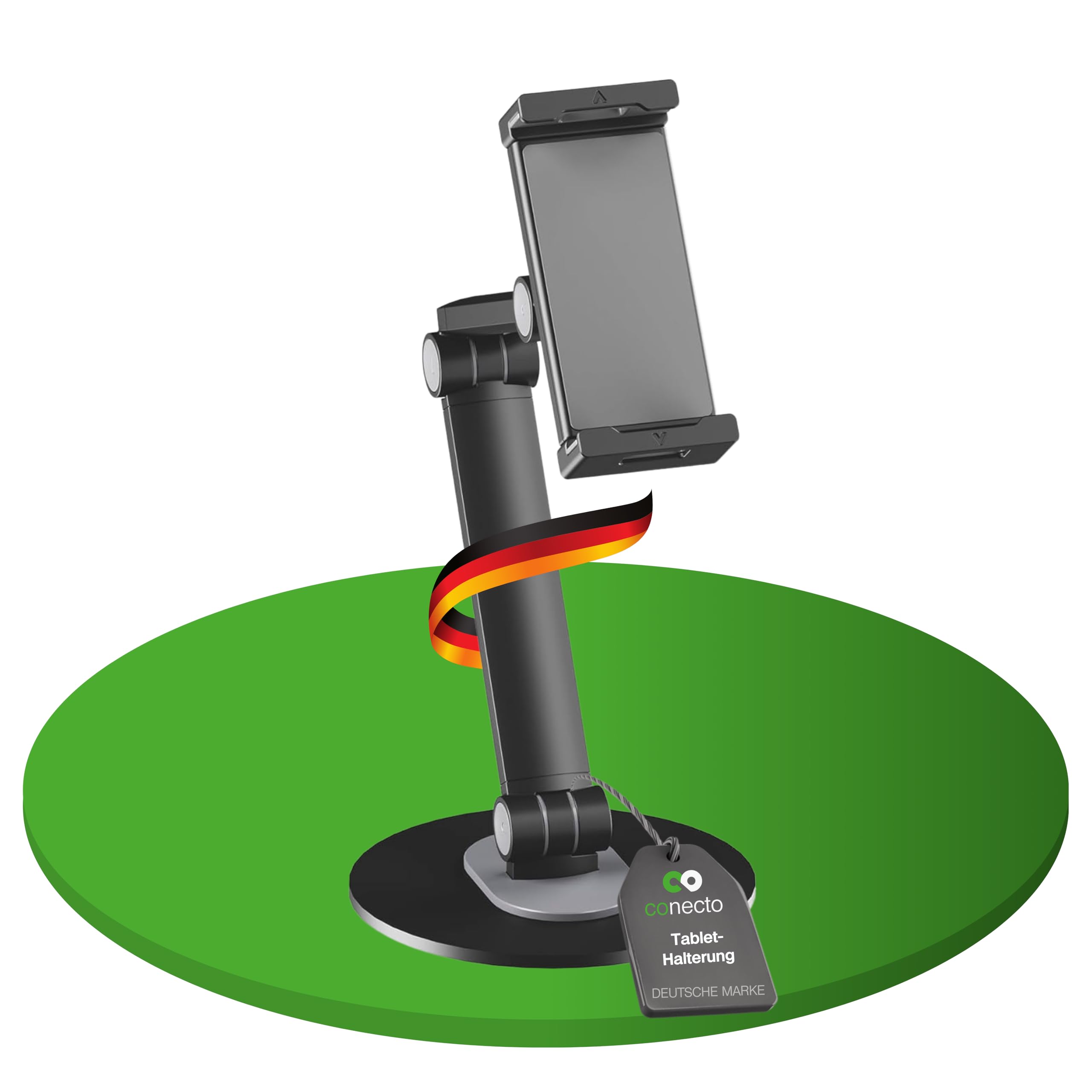 conecto Tablet Stand, 360° Rotatable, 4.7 Inch to 12.9 Inch Tablets, Maximum Load 1 kg, Silicone Padding, Black
