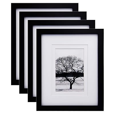 Egofine 8x10 Picture Frames 4 PCS - Made of Solid Wood HD Plexiglass for Table Top Display and Wall Mounting Photo Frame Black