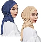 XEPST 2 Pieces Instant Hijabs for Women, Muslim Long Hijab Scarf Lightweight Soft Head Wraps Solid Color Hijab for Women