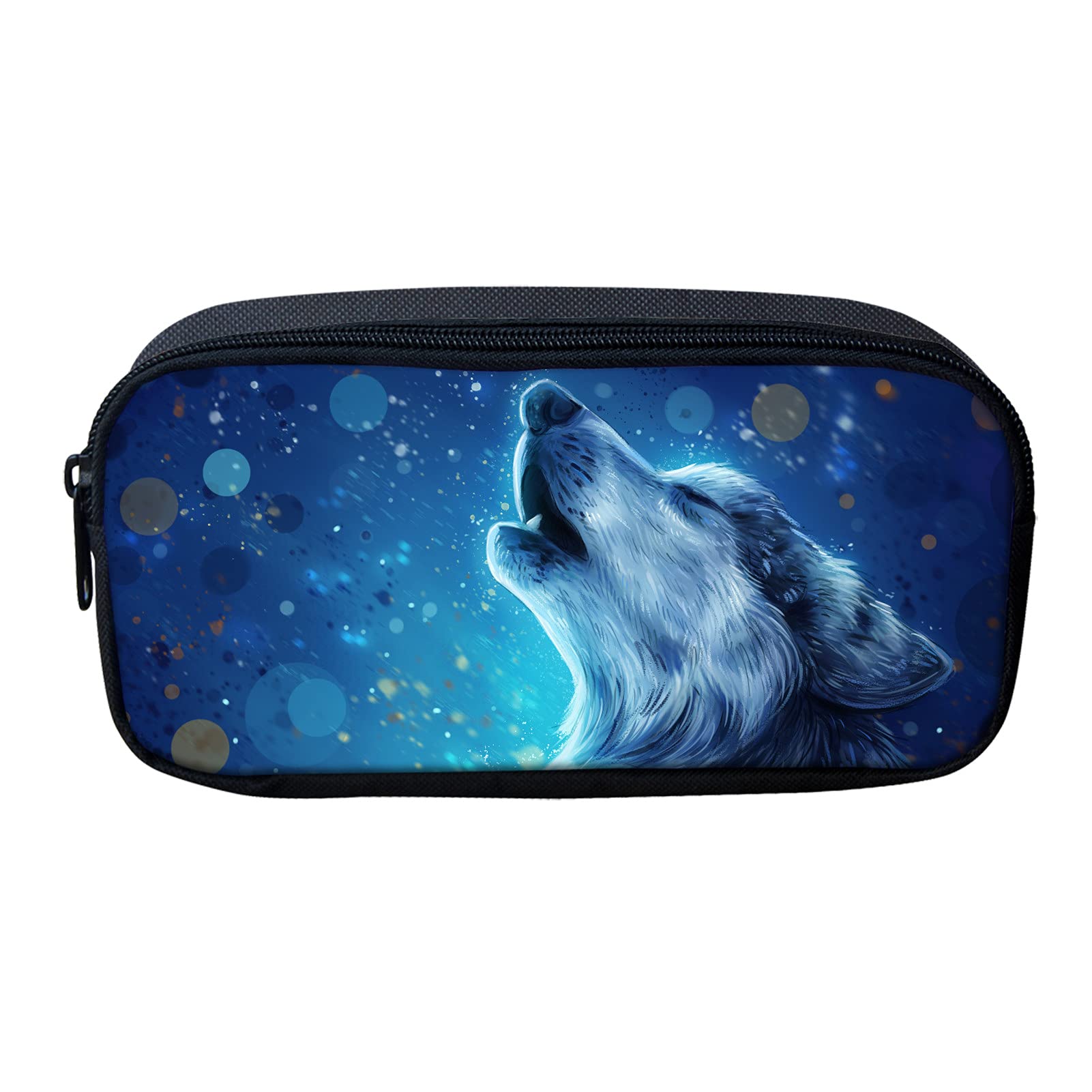 Showudesigns Wolf Pencil Box Storage Teen Boys Girls Pen Bag Pouch Holder with Zipper Coin Wallet Purse Cool Animal Pattern