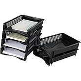 Afromy 6 Pack Plastic Rectangular Letter Trays, Stackable Desk Organizer Tray for Paper Storage