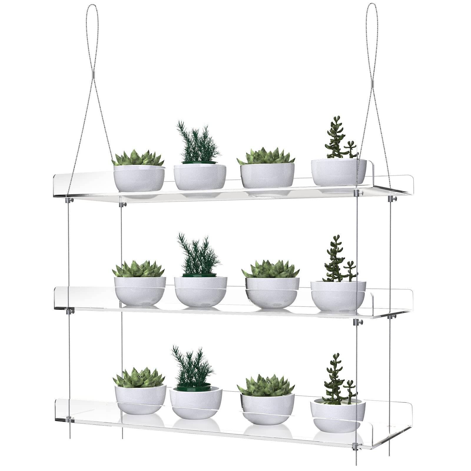 ZerzSemp Clear Hanging Plant Shelves - Indoor Windows Wall Hanging Plant Stand for Grow Herbs, Microgreens, & Succulents