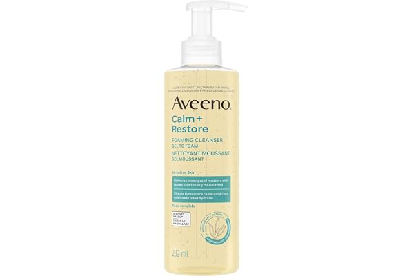 Aveeno Calm + Restore Foaming Cleanser for Sensitive Skin, Daily Face Wash Gently Removes Makeup & Cleanses Skin with Soothin