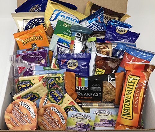 Healthier Snacks Care Package from Eats and More | Snack Bars, Peanut Butter, Crackers, Tea, Fruit and Sweet Treats | 60 Piece Snack Box for Students, Military, Offices and Gifts