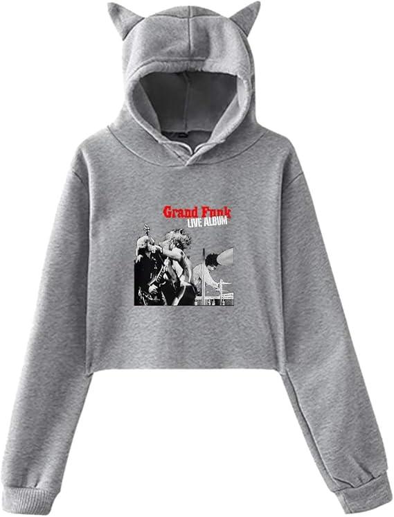 Amazon 女性の長袖グランドファンク鉄道プリントかわいい猫耳プルオーバーフーディー トレーナー パーカー 通販