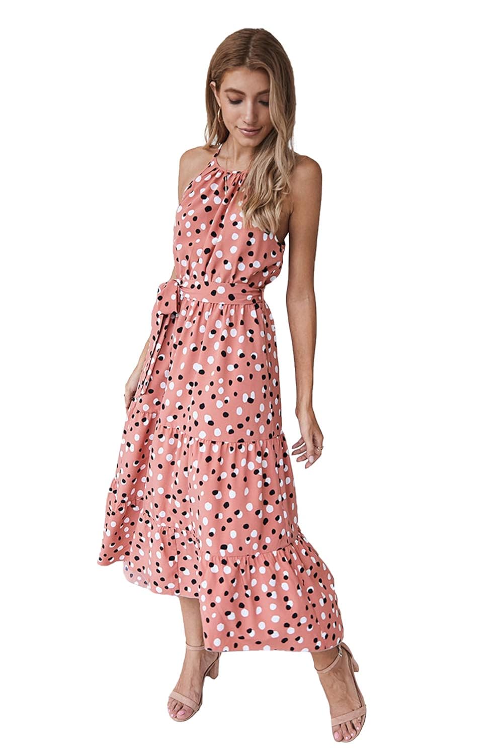 Buy Enafad Sundress for Women Casual Summer Dress Halter Midi Spaghetti Strap Polka Dot Dress 