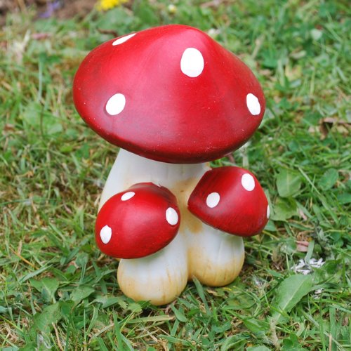 Triple Coloured Terracotta Mushroom or Toadstool Garden Ornament