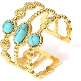 SWBRJ Three Row Geometric Turquoise Ring, 18K Gold-Plated Natural Stone, Fashion Statement Jewelry for Women