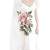 Ansofi 9" Dusty Rose Wedding Bouquets for Bride, Cascading Bridal Bouquet for Bride Artificial Silk Roses Flowers Tossing Bouquet for Wedding Ceremony Decor