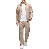 UOUA Mens 2 Piece Tracksuits Set Casual Jacquard Sweatsuits Outfits Full-Zip Jakcet & Loose Jogging Pants