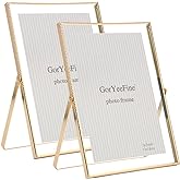 Gold 5x7'' Floating Frame Set of 2, For Photo Sizes (3.5 x5'', 4x 6'' up to 5x7'' ), Beautiful Metal Lace Edge Frames Adjustable Tabletop/Shelf Photo Frame, Classy Gift Choice for Wedding,