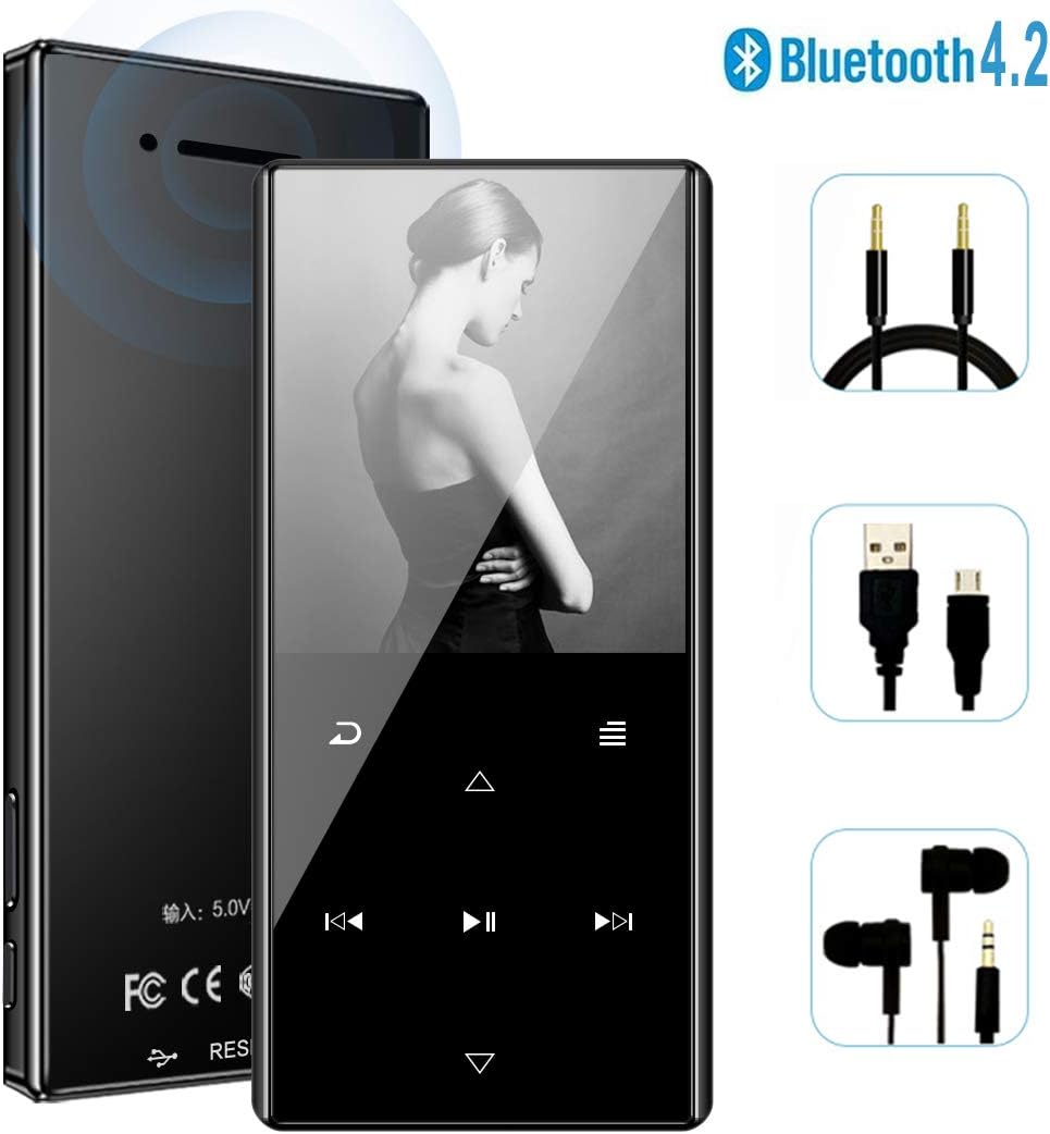 MP3 Player - [2019 July Newest Model] Bluetooth 4.2 Metal Touch Button 2.4'' TFT Large Screen Player Built-in Speaker, 60 Hours Playback, with FM & Voice Recorder, Expandable 128GB TF Card, H56-Black