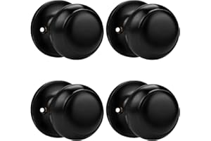 Probrico Black Half Dummy Door Knobs, Round Non-Turning Inactive Door Knobs Handles for Closet French Door,4 Pack