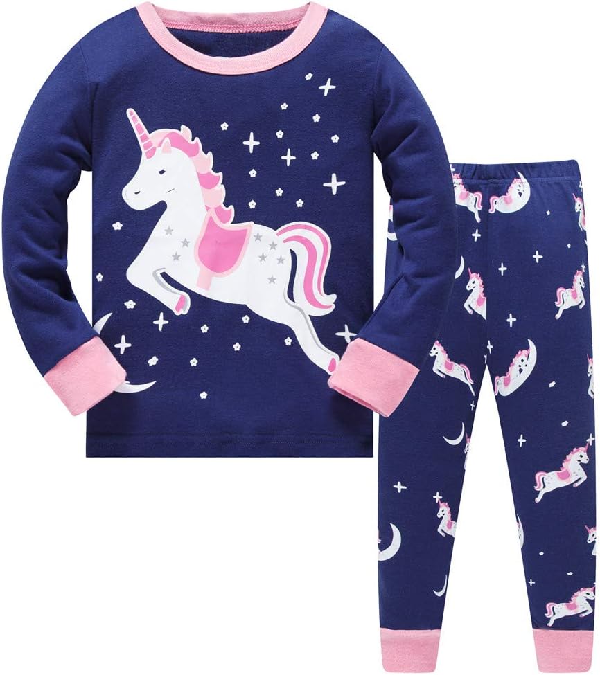 LitBud Girls Pajamas Unicorn,Sleepwears 2pcs Long Sleeves Pjs Nightwear Tops + Pants Sets Nightwear Outfits for Kids Toddler 2-10 Years