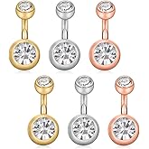 Ruifan 316L Surgical Steel Double Crystal 14G 6mm 1/4 Inches Short Belly Earring Navel Button Ring